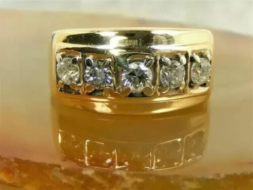 Moissanite 3.5Ct Round Cut Men's Wedding Band Ring 14k Yellow Gold Plated Silver - Picture 2 of 7