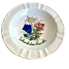 Vintage Schunhuber Franchi Ashtray Floral Ceramics White Flowers