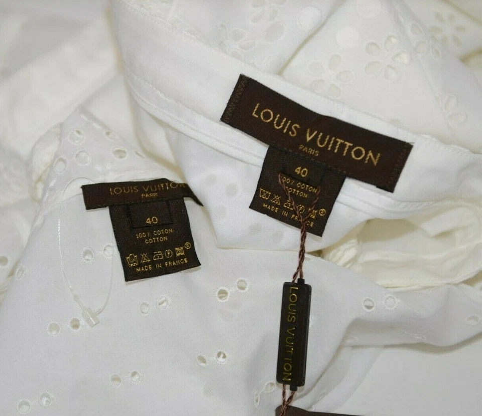 Louis Vuitton 2 изделия комплект блузка и юбка размер 40 белый цветок вырезы бант логотип новый с Ярлыками - Изображение 3 из 4