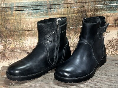 Birkenstock Stowe Black Leather Ankle Bootie SZ 37= US 6-6 1/2 Buckle  Zipper