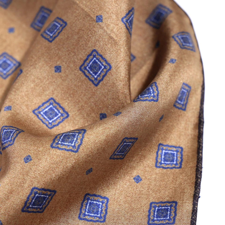 Pañuelo de sarga de seda para hombre marrón amarillento floral cuadrado de bolsillo 30 cm 11,8 pulgadas Foto 4 de 4