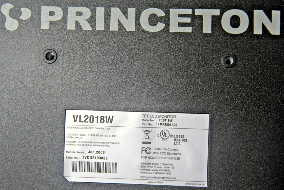 RARE Princeton VL2018W TFT LCD Monitor/TV – DVI-D 24-Pin – Tested - Image 2 of 4