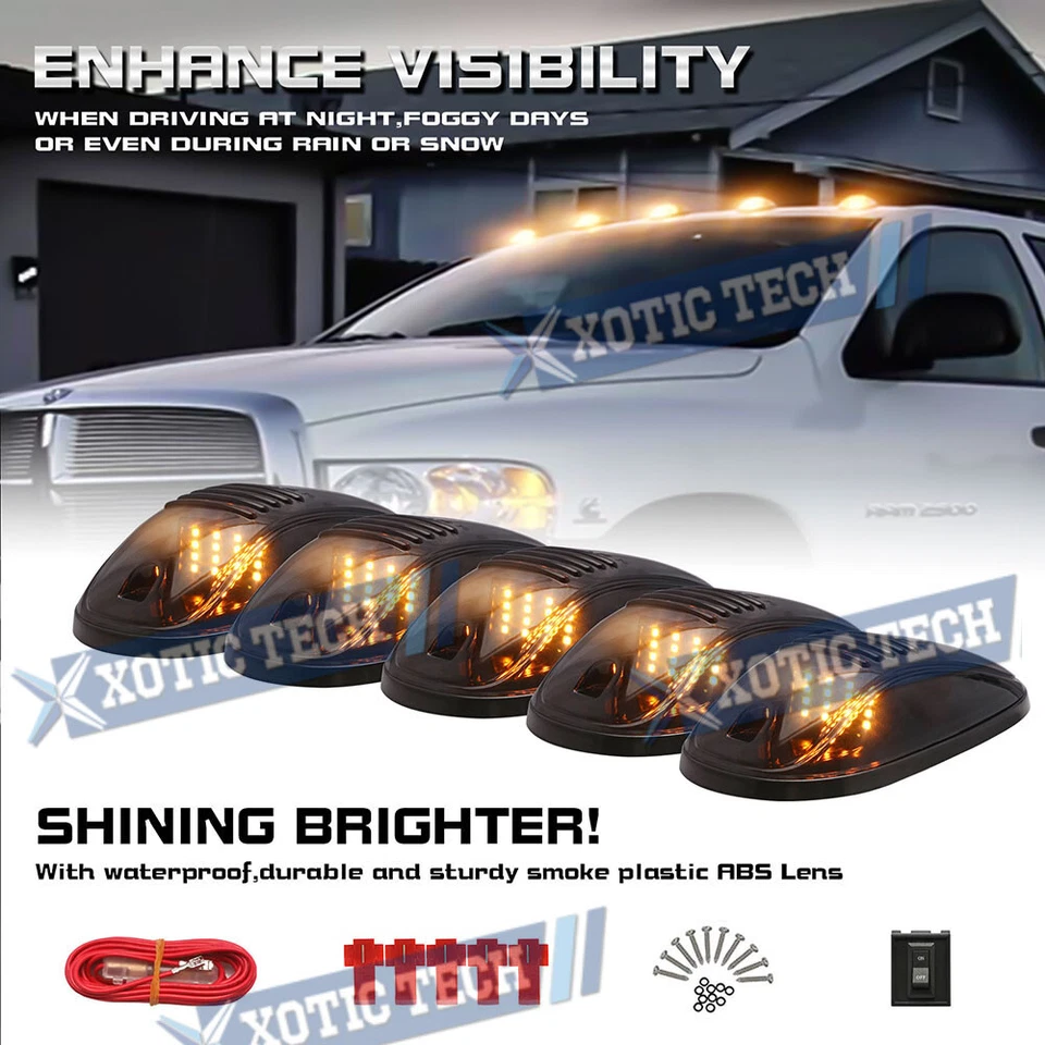 Luces marcadoras de techo de cabina de humo ámbar para Dodge Ram 1500 2500 3500 4500 2003-2019 Foto 2 de 4