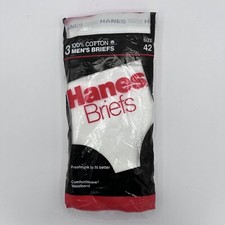 3 NIP Vintage 1987 Hanes Men's Briefs 100 Cotton Size 42 White USA NOS 80s