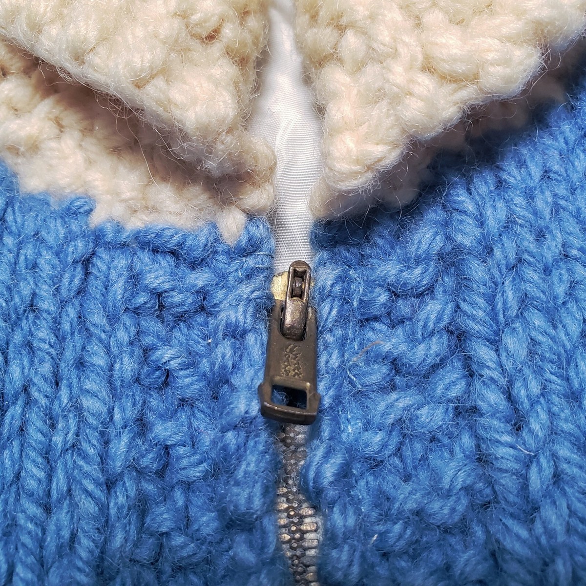 Vtg 50s Race Car Cowichan Sweater Cardigan Wool Shawl Collar