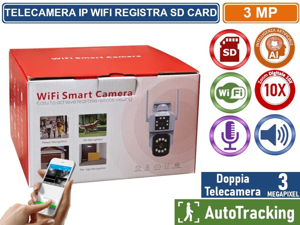 TELECAMERA SPEED DOME MOTORIZZATA IP WIFI DOPPIA TELECAMERA DIGITAL ZOOM-10X 3MP - Immagine 3 di 3