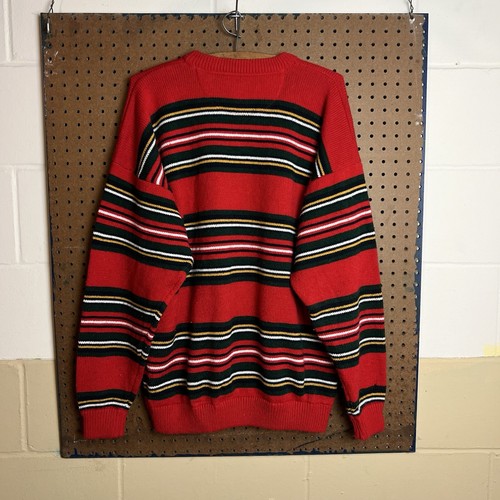 Vintage Knit Sweater Mens Large Red 80s 90s Cable Geometric 3D Chunky Grandpa - Picture 3 of 9