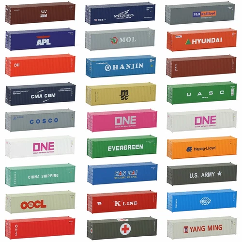Evemodel 3pcs N Scale 40ft 1:160 Magnetic Shipping Container Freight Cars Cargo