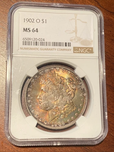 1902 O Morgan Silver Dollar NGC MS64 End Of Roll Toning