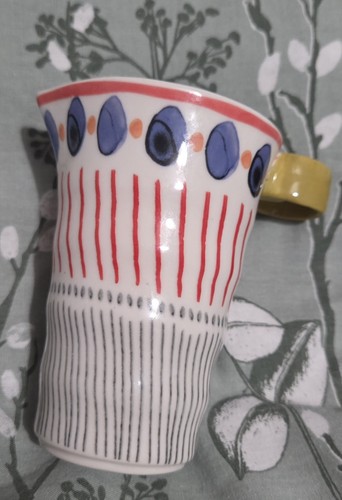 ANTHROPOLOGIE Set 4 handbemalte große Keramik Messkrug Tassen verschachtelt - Bild 2 von 9
