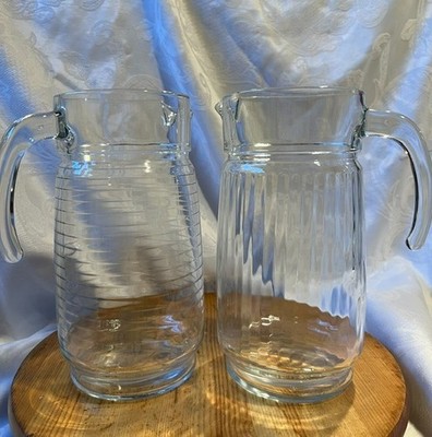 Vtg. Cocktail Ribbed Glass Pitchers S/2