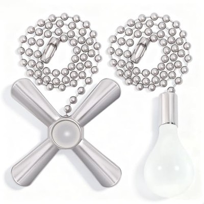 Sliver Ceiling Fan Pull Chains, 2Pack 3mm Diameter Beaded Decorative Silver