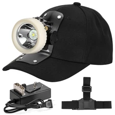 LED Mining Headlamp Rechargeable Waterproof Headlight with Miner Cap White Light