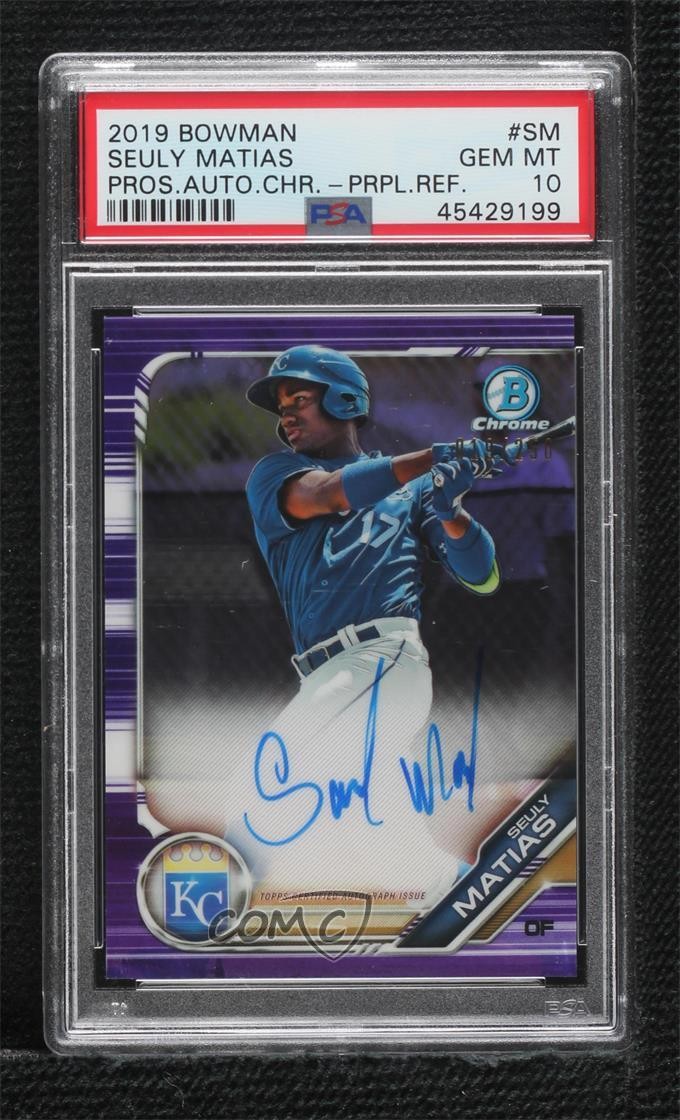 2019 Bowman BOWMAN PROSPECT AUTOGRAPHS CHROME Purple Refractor #SM Seuly Matias front