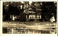 Brault's Cottage ~ Indian Lake ~ Manistique Michigan MI ~ AZO real photo RPPC