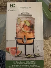 New 2 Gallon Capacity Glass Beverage Dispenser With Metal Stand