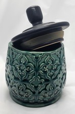 Pier 1 Imports Sundara Teal Embossed Stoneware Canister w/ Lid Green Ceramic Kit