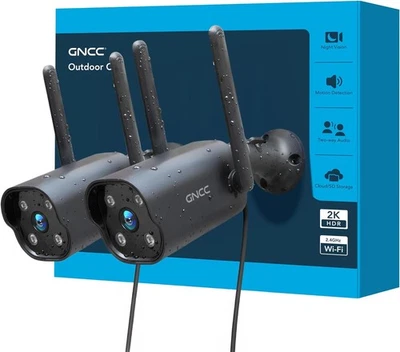 GNCC 2 Telecamere Sorveglianza Esterno 2K Wi-Fi Fissa, Impermeabile IP65, Visione Not