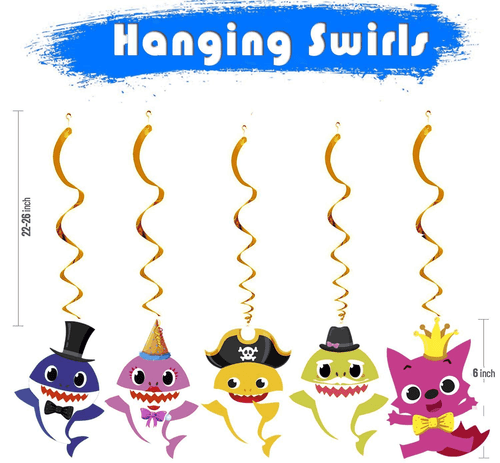 12 pcs Baby Shark Happy Birthday Party Supplies Set DOO Theme For Kids Shower - Picture 4 of 9