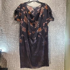 McQ Alexander McQueen Floral Print Shift Silk Dress Black Red Size 42 Lightweigh