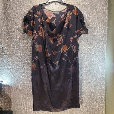 McQ Alexander McQueen Floral Print Shift Silk Dress Black Red Size 42 Lightweigh