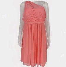 Davids Bridal Coral Chiffon Bridesmaid Dress Sz 14 Peach One Shoulder Lined Gown
