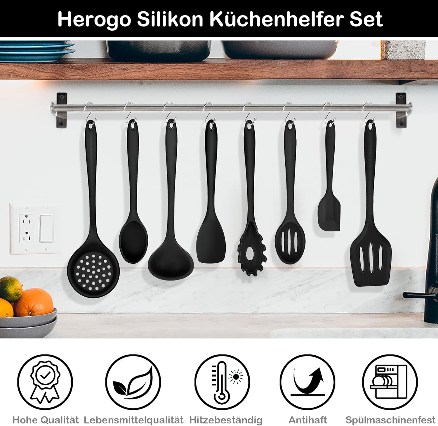 Utensili Cucina Silicone 8 Pezzi Resistente al Calore | Design Moderno - 2