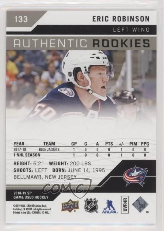 2018-19 SP Game Used Authentic Rookies Rainbow /295 Eric Robinson #133 Rookie RC - Image 2 of 2