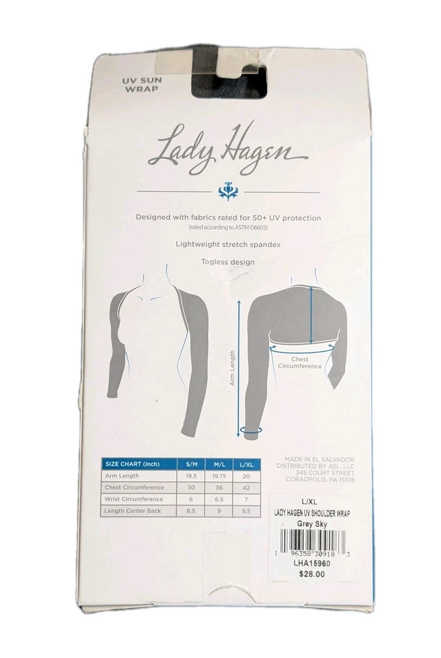 NUEVO Lady Hagen UV Sun Wrap UPF 50+ Gris Hombro y Brazo Envoltura Golf Aire Libre L/XL Foto 2 de 2