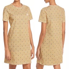 Tory Burch 100% Cotton Multicolor Basket-Weave T-Shirt Shift Logo Dress Size XS