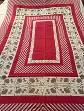 Vintage 70's Red & Gold Linen Tablecloth