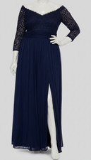 B&A by Betsy & Adam Women's Blue Lace Off-The-Shoulder Dress Plus Size 22W