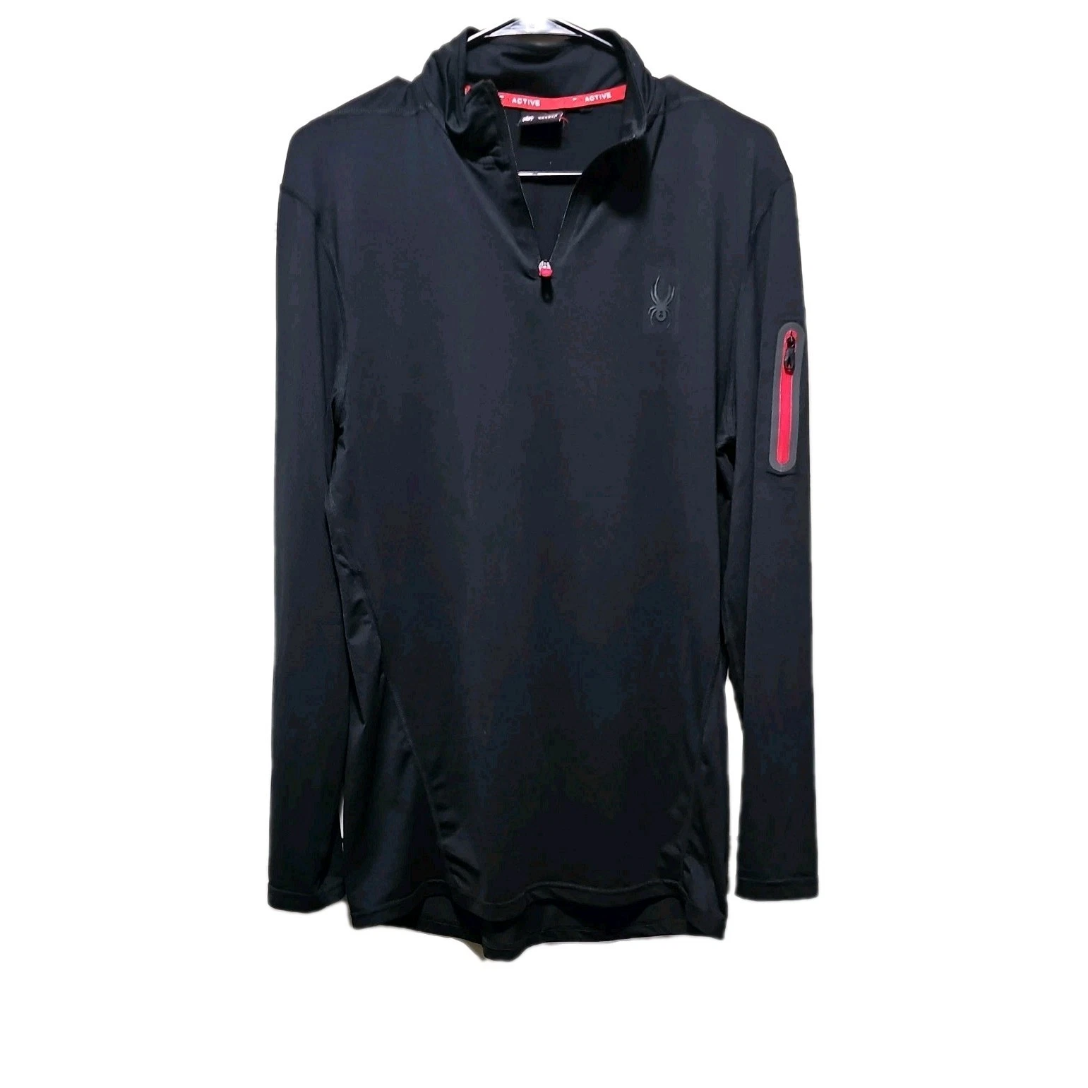 SPYDER Active Shirt Mens M Black Logo 1/4 Zip Long Sleeve Pullover Str