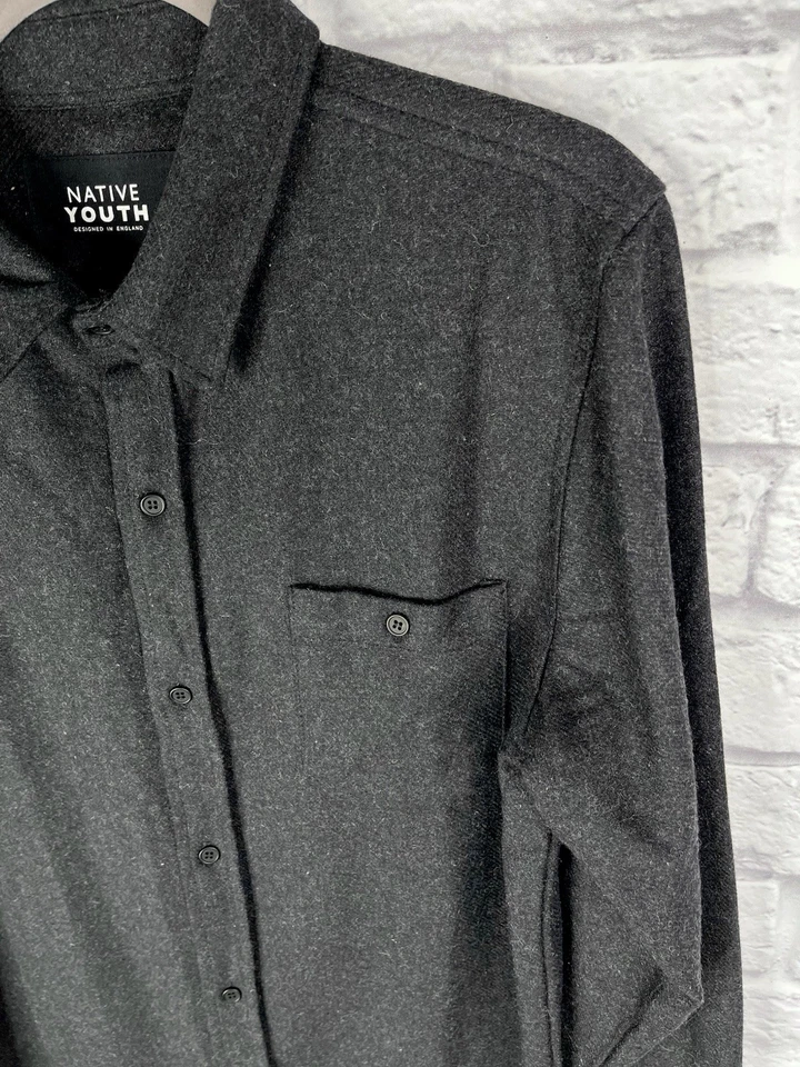 NATIVE YOUTH Men's Black Wool Button Down Shirt NWOT Medium - Image 2 of 4
