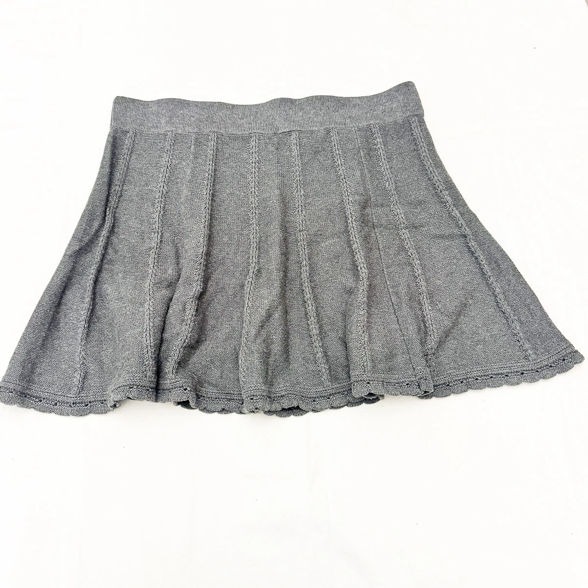 Cabi Circle Skater Pleated Skirt Knit Gray 100% Cotton Size XL