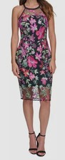 Guess Women's Black Floral-Mesh Embroidered Round-Neck Sleeveless Dress Size 4