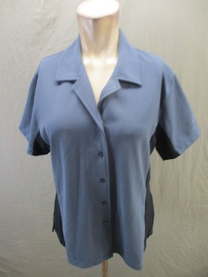 NWT Il Migliore Size L Womens Blue Short Sleeve Collared Button Up Shirt 526