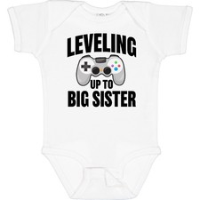 Inktastic Leveling Up To Big Sister Baby Bodysuit Family Sis Announcement Gamer