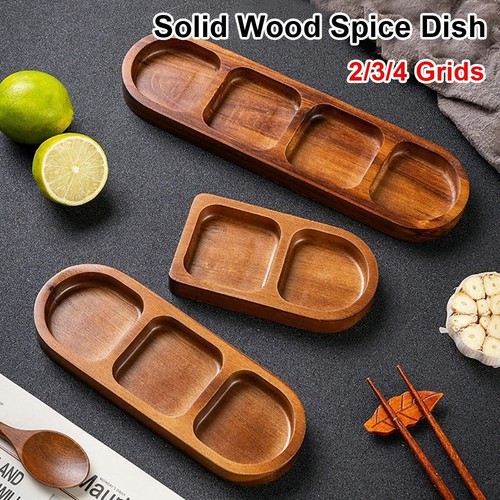 1Pcs Wooden Seasoning Tray Retro Spice Dish Solid Wood Tray Kitchen Dinner