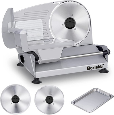Meat Slicer, 200W Electric Food Slicer with 2 Removable 7.5'' Stainless Steel Bla