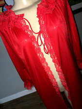 Antique Style Red Gown Robe Peignoir Robe Ruffled Lace Trim Tie Top Sm cbh
