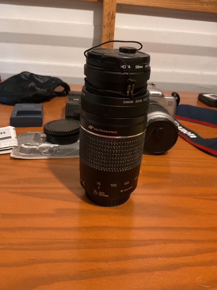 Canon EOS 300V 35mm film camera w/ 75-300mm lens,188A speedlite