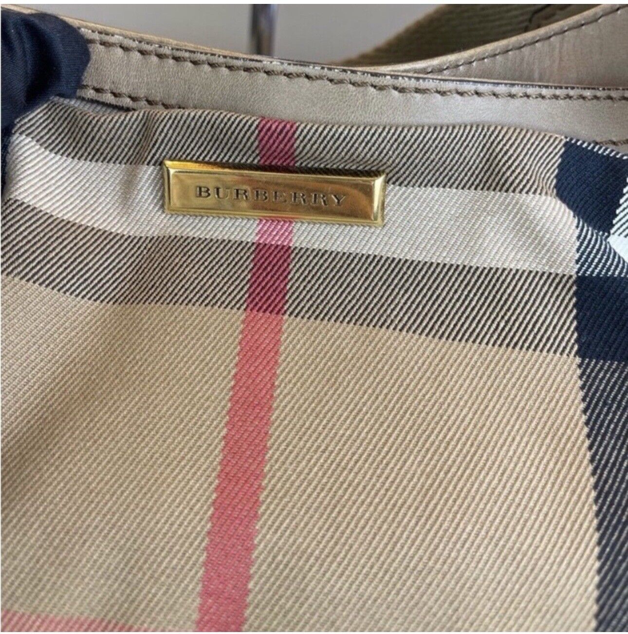 Burberry Beige House Check Canvas and Leather Lar… - image 15