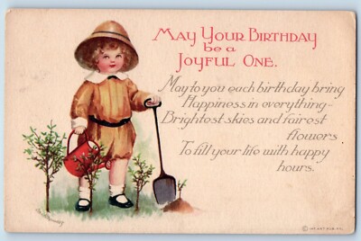 Ellen Clapsaddle Signed Postcard Birthday Little Boy With Shovel Watering Can