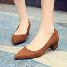 Women's Fashion Formal Solid Color Chunky Heel Pull On Pointed Toe Pumps Shoes