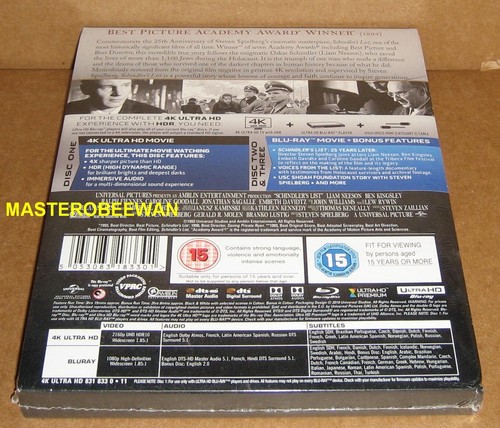 Schindlers List Zavvi Exclusive 25th Anniversary Steelbook 4K UHD+Blu-Ray New RF - Imagen 2 de 2