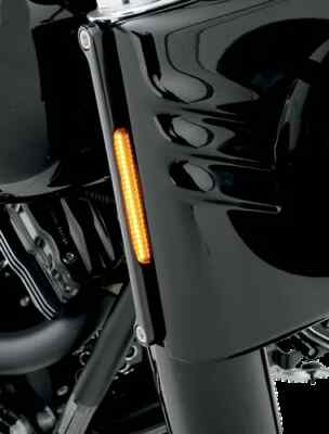 Black Bar Front Turn Signal Lights w Smoked Lens LED Fat Boy Lo 10-17