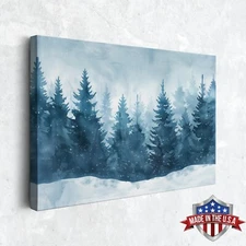 Winter Pine Forest in Snowfall Wall Art, Canvas Print for Home Decor, Art Poster
