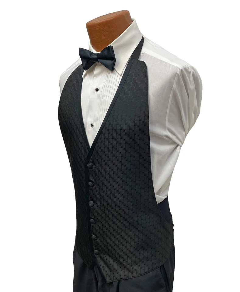 Men's Perry Ellis Black Tuxedo Vest with Bow Tie Open Back Size Fit All(37-50) - Image 2 of 2