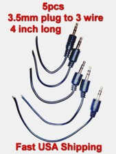 5 pcs 3.5mm Stereo Jack Plug to 3 Bare Wire end 4inch